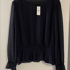 NWT Ann Taylor navy semi sheer Elegant blouse XL